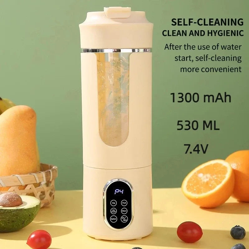 New Juicer 530ml Portable Wireless USB Charging Mini Juicer Crushed Ice Electric Juicing 12 Blade Digital Display Blender
