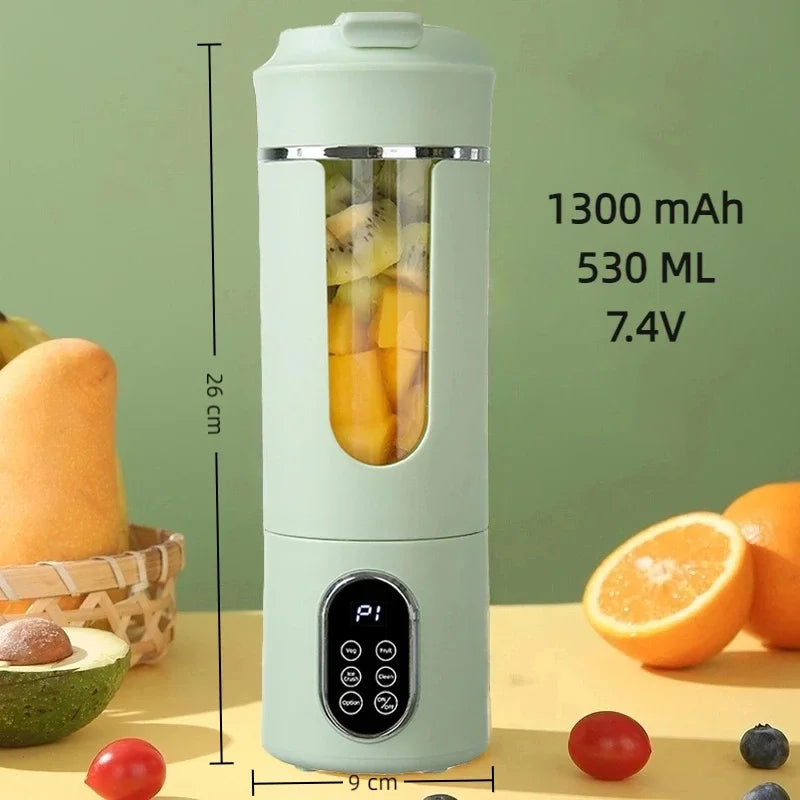 New Juicer 530ml Portable Wireless USB Charging Mini Juicer Crushed Ice Electric Juicing 12 Blade Digital Display Blender