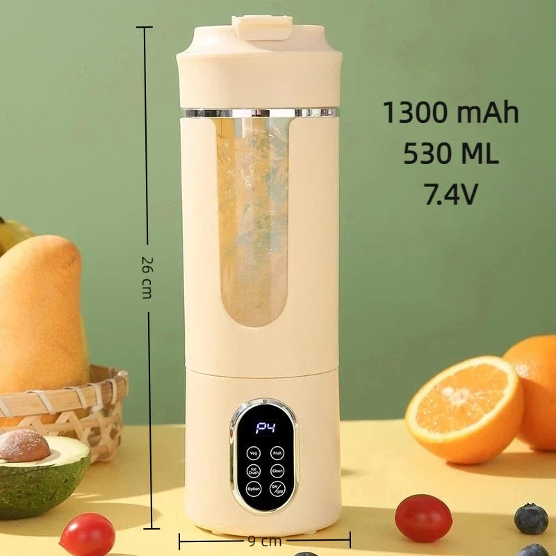 New Juicer 530ml Portable Wireless USB Charging Mini Juicer Crushed Ice Electric Juicing 12 Blade Digital Display Blender