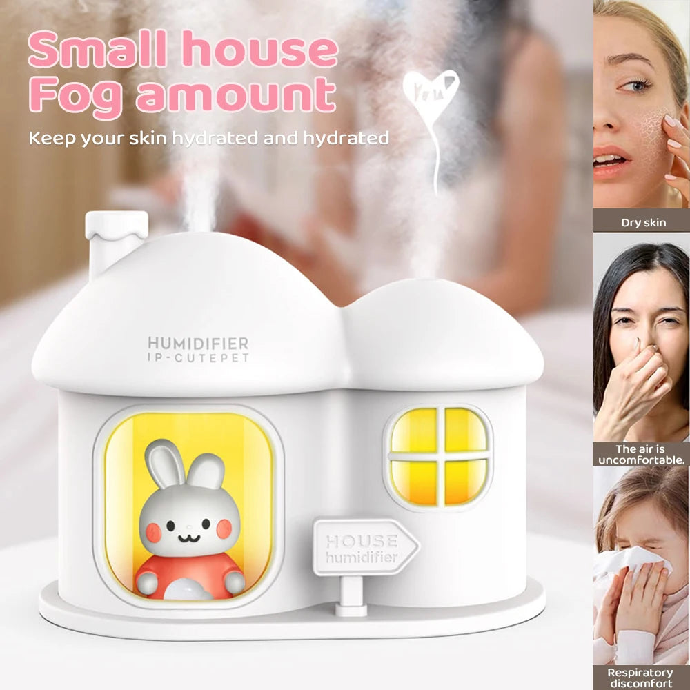 Cartoon House Aroma Essential Oil Diffuser 7-Colours Ambient Night Lights USB Lovely Home Air Humidifier for Children Home Gifts