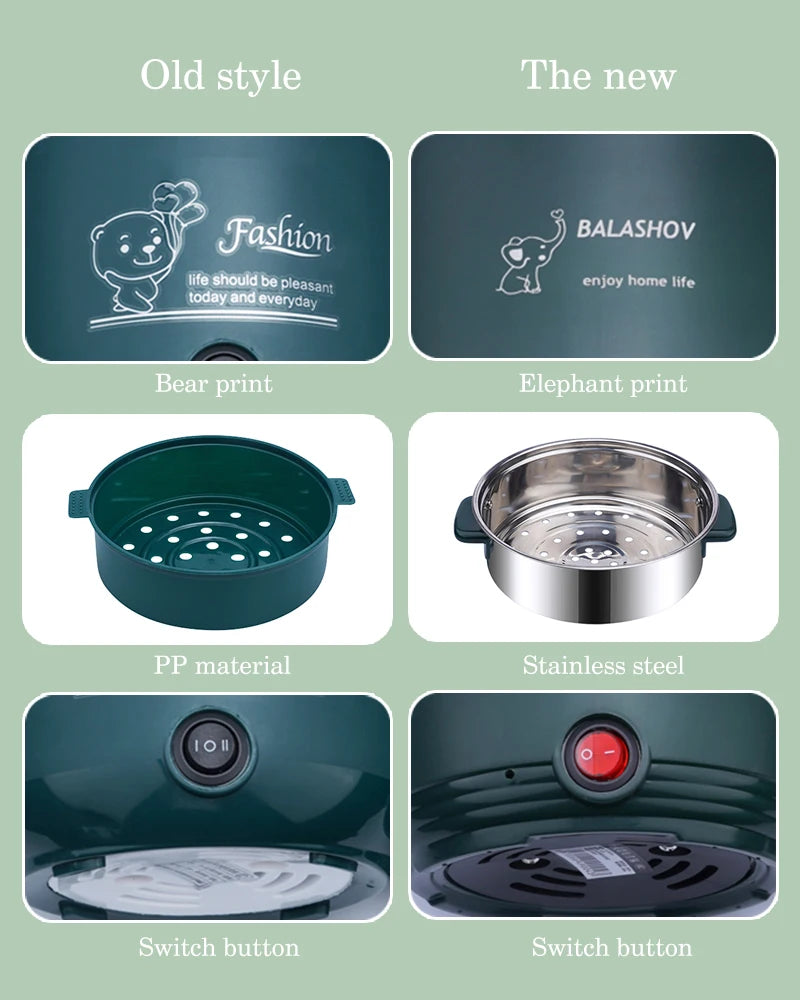 Mini Electric Cooker Non-Stick 1-2 Person Single/Dual Hot Pot Steamer Multifunctional Home Kitchen Appliance