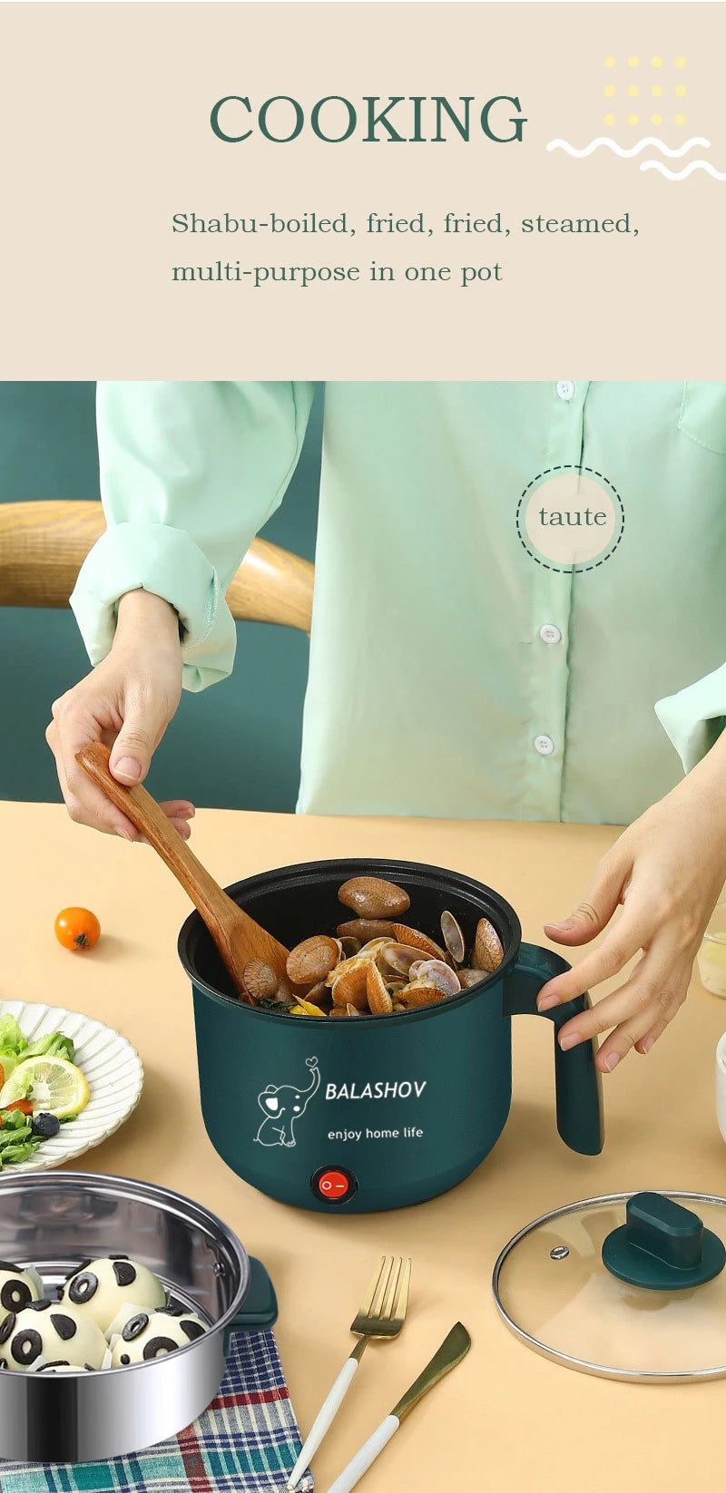 Mini Electric Cooker Non-Stick 1-2 Person Single/Dual Hot Pot Steamer Multifunctional Home Kitchen Appliance