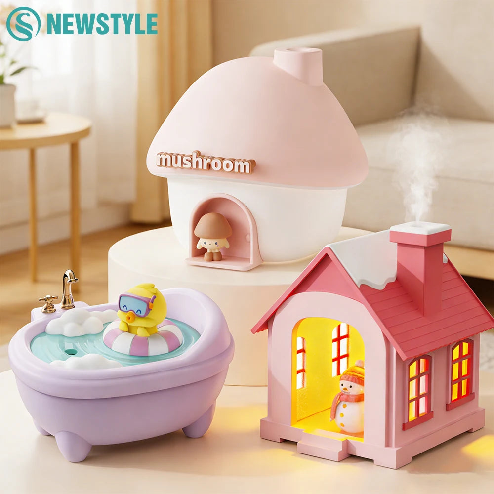 Cartoon House Aroma Essential Oil Diffuser 7-Colours Ambient Night Lights USB Lovely Home Air Humidifier for Children Home Gifts