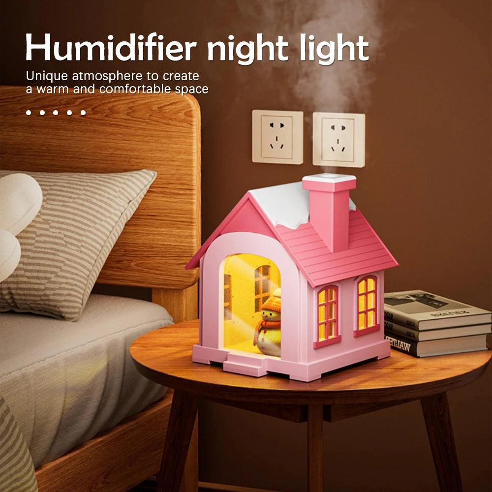 Cartoon House Aroma Essential Oil Diffuser 7-Colours Ambient Night Lights USB Lovely Home Air Humidifier for Children Home Gifts