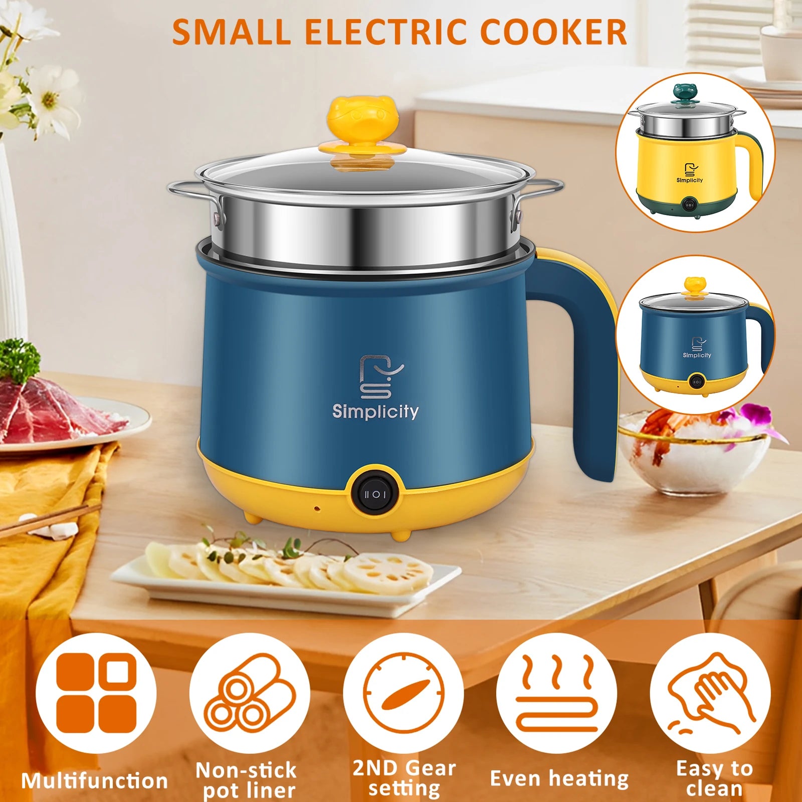 1.8L Electric Hot Pot Electric Cooking Pot Non-Stick Cooker 2 Gear Mini Hot Pot Cooker Dry Protection Heating Boil Ramen Cooker