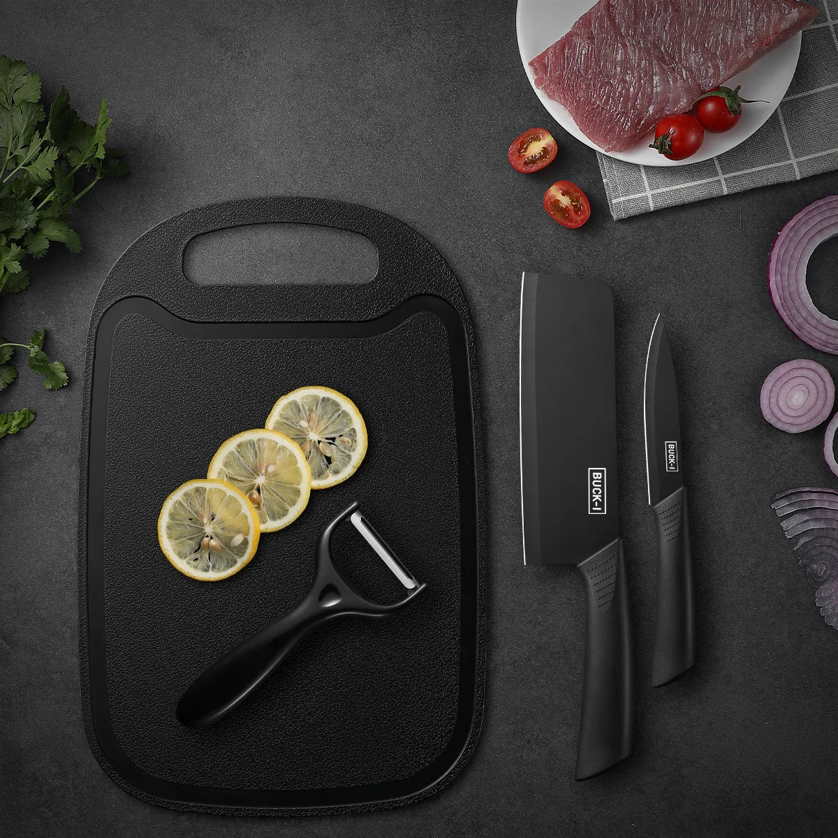 4Pcs-set Kitchen Knfie Professional Kitchen Knives Fruit Meat Cutting Knives Kitchen Utility Chopper Knife Chopping Board