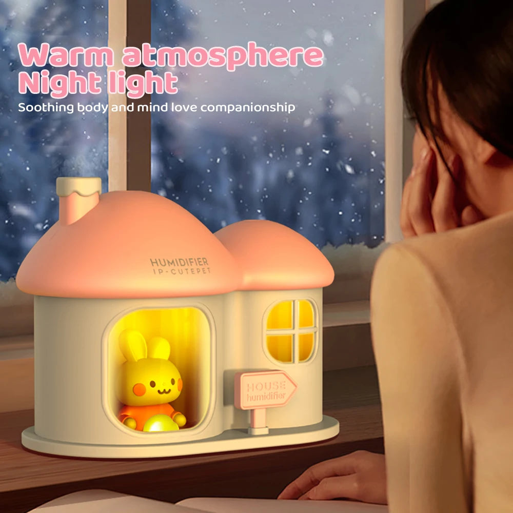 Cartoon House Aroma Essential Oil Diffuser 7-Colours Ambient Night Lights USB Lovely Home Air Humidifier for Children Home Gifts