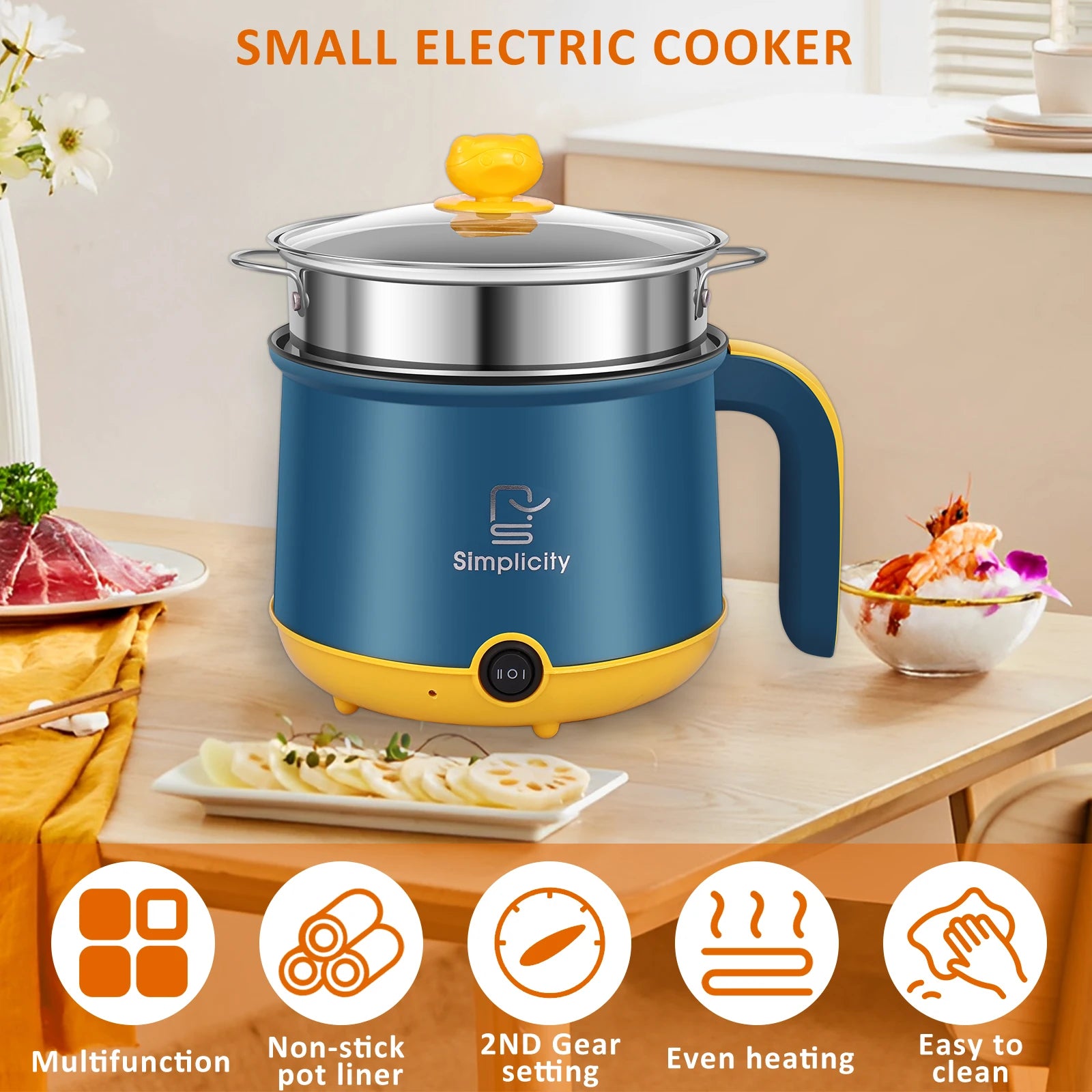 1.8L Electric Hot Pot Electric Cooking Pot Non-Stick Cooker 2 Gear Mini Hot Pot Cooker Dry Protection Heating Boil Ramen Cooker