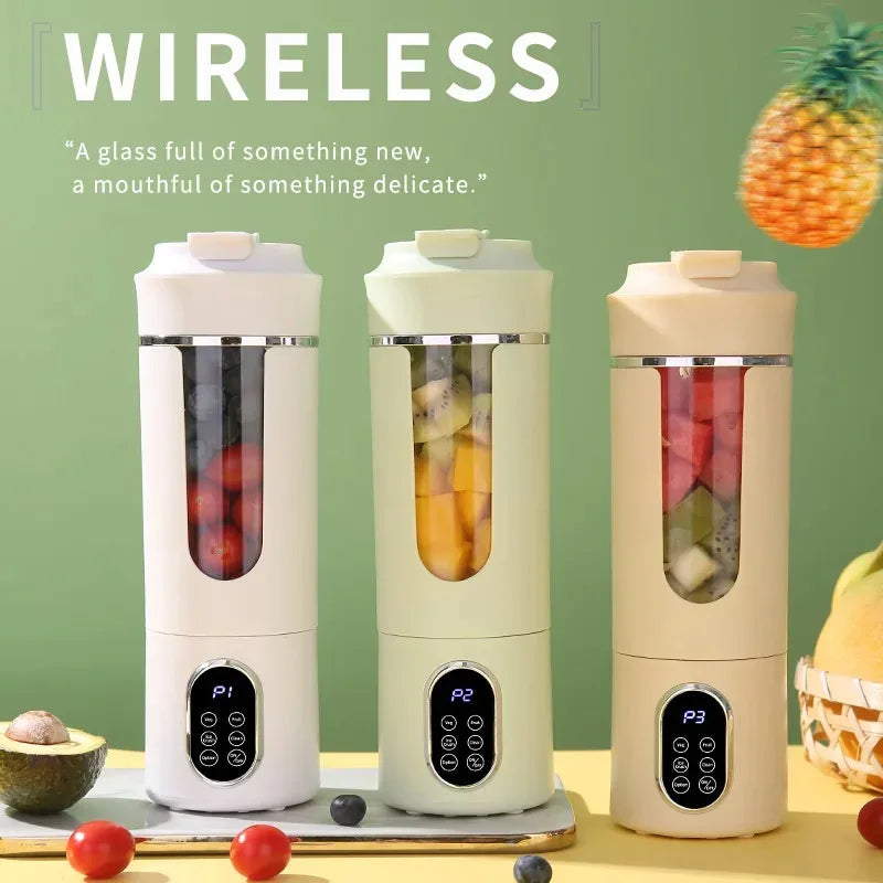 New Juicer 530ml Portable Wireless USB Charging Mini Juicer Crushed Ice Electric Juicing 12 Blade Digital Display Blender