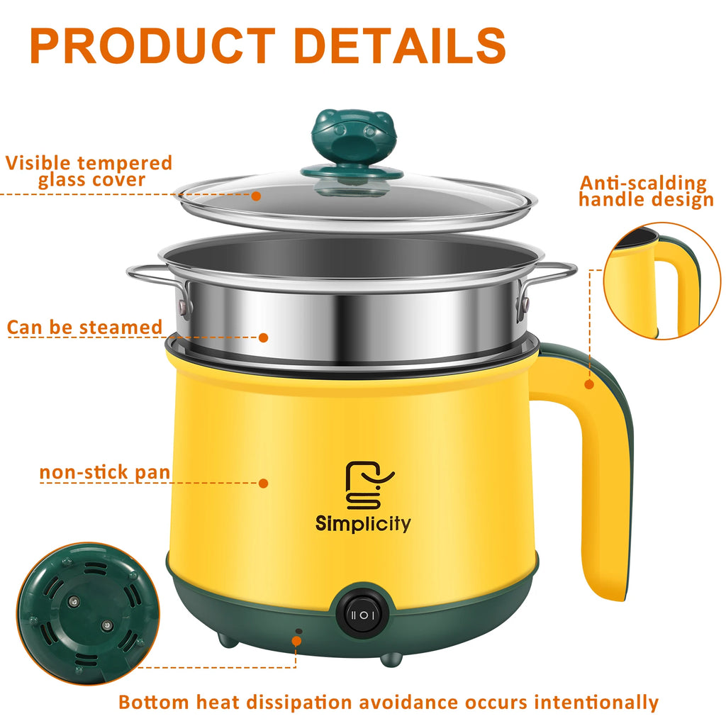 1.8L Electric Hot Pot Electric Cooking Pot Non-Stick Cooker 2 Gear Mini Hot Pot Cooker Dry Protection Heating Boil Ramen Cooker