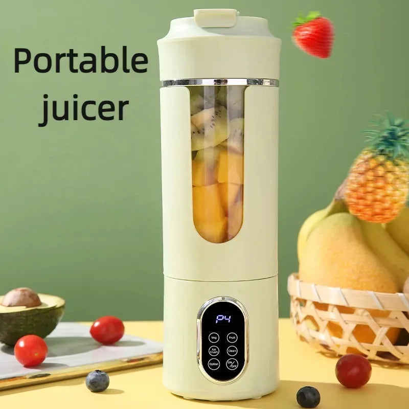 New Juicer 530ml Portable Wireless USB Charging Mini Juicer Crushed Ice Electric Juicing 12 Blade Digital Display Blender
