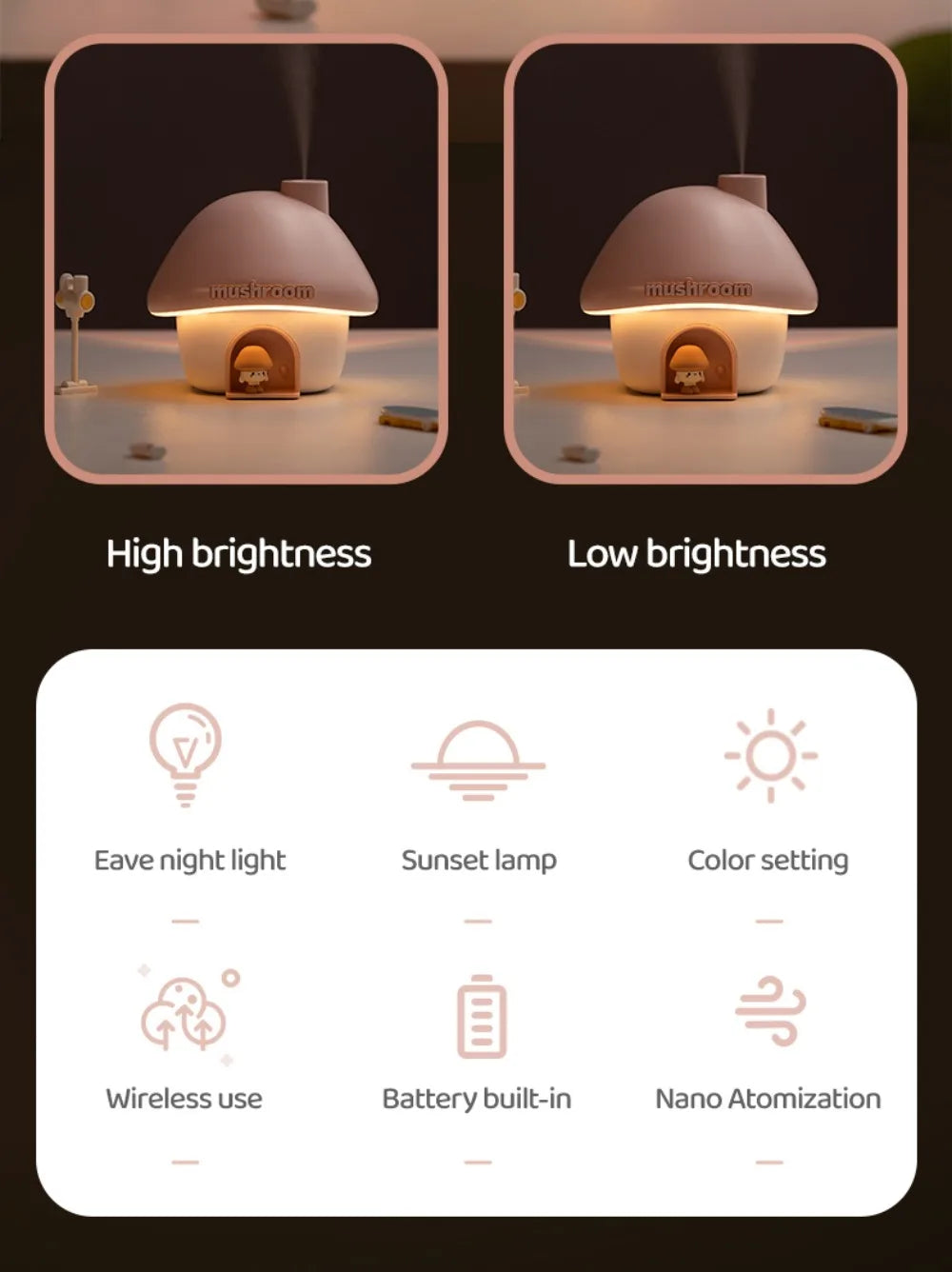 Cartoon House Aroma Essential Oil Diffuser 7-Colours Ambient Night Lights USB Lovely Home Air Humidifier for Children Home Gifts
