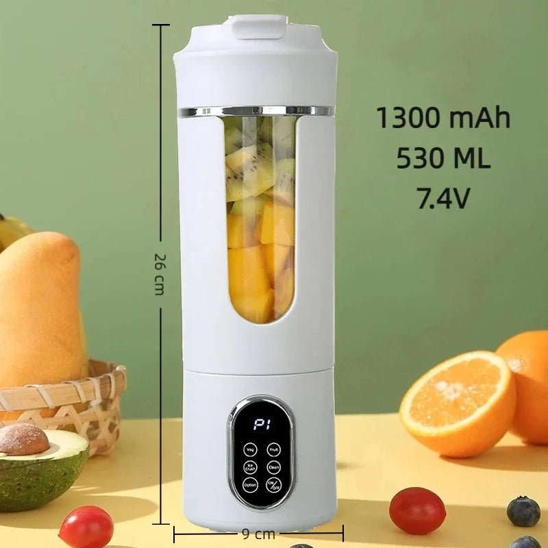 New Juicer 530ml Portable Wireless USB Charging Mini Juicer Crushed Ice Electric Juicing 12 Blade Digital Display Blender